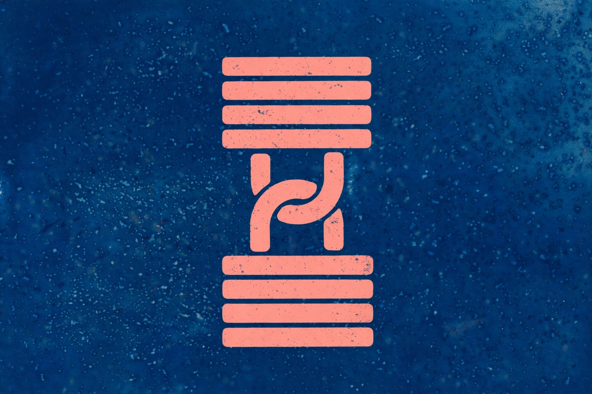 A graphic illustration of a stylized chain link on a dark blue speckled background.