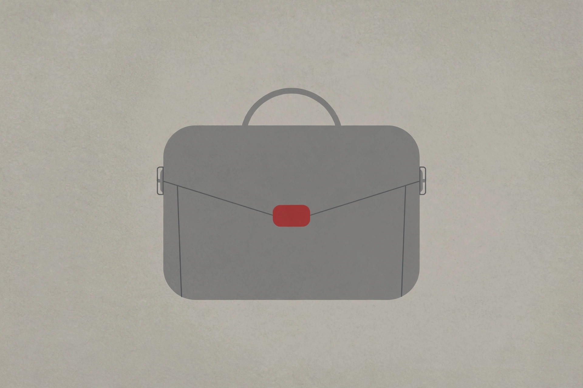A drawing of a gray briefcase with a red clasp sits on a textured gray background.