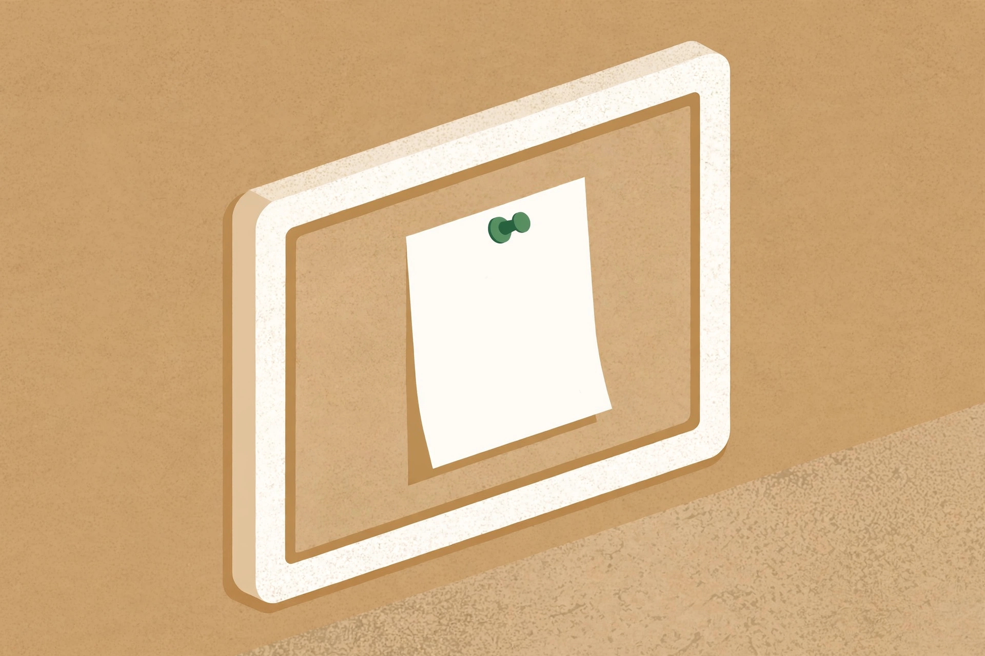 A drawing of a corkboard with a blank white paper attached.