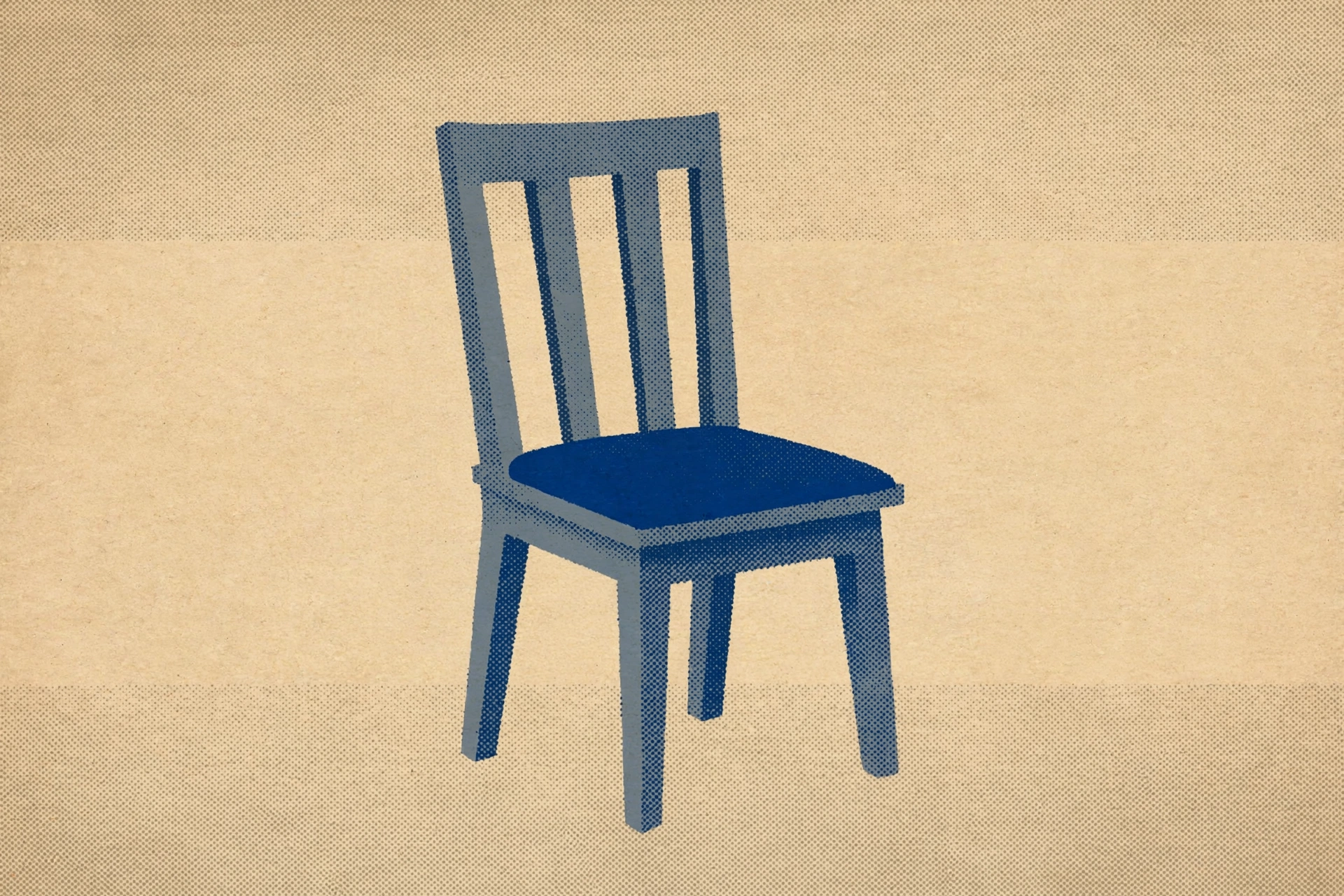a drawing of a dark blue chair with a dark blue seat against a textured tan background.