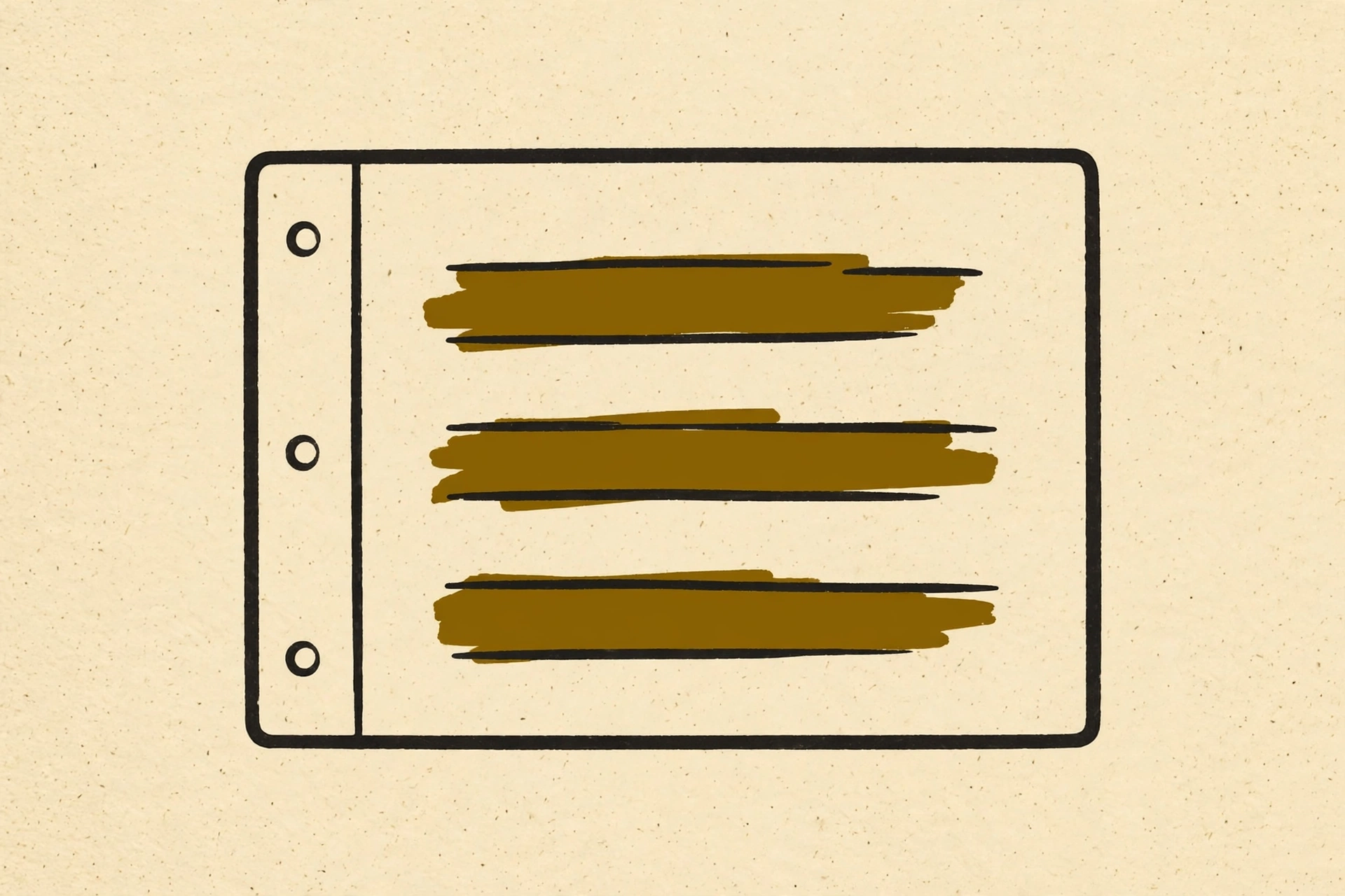 A drawing of a sheet of paper with three thick, brown horizontal lines scribbled across it.