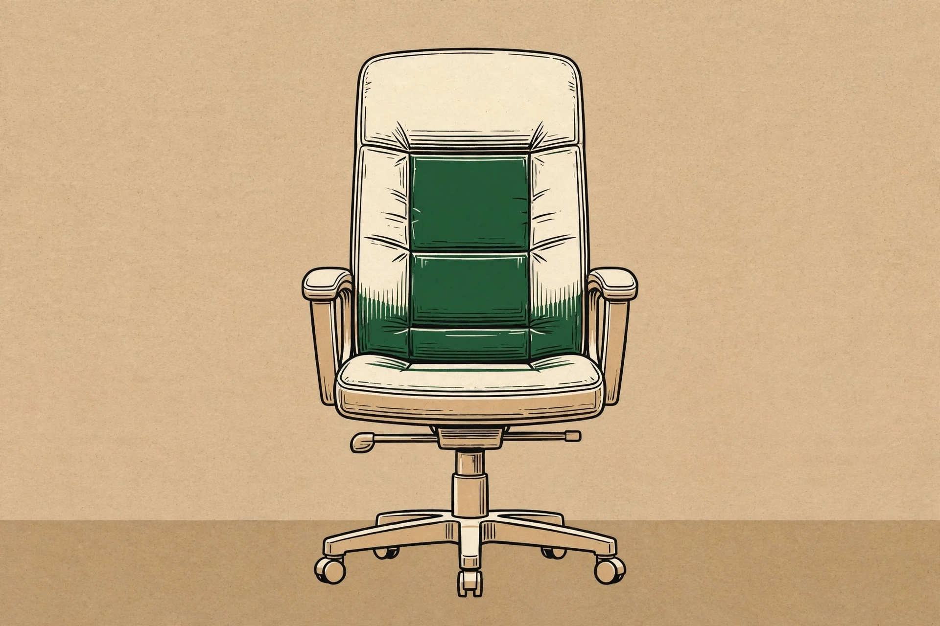 A drawing of an executive chair with a green seat.