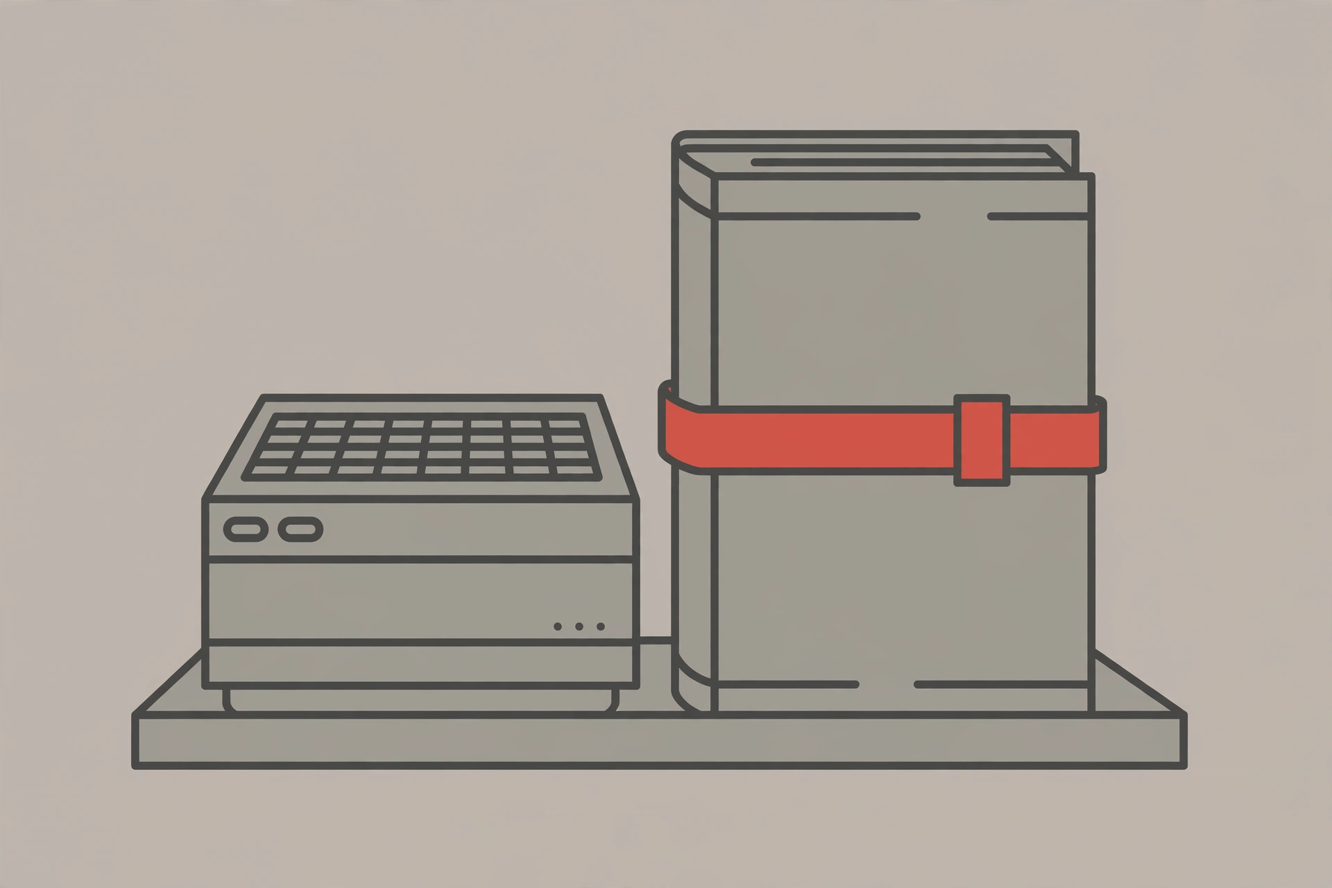 A drawing of a laptop and a book on a shelf.