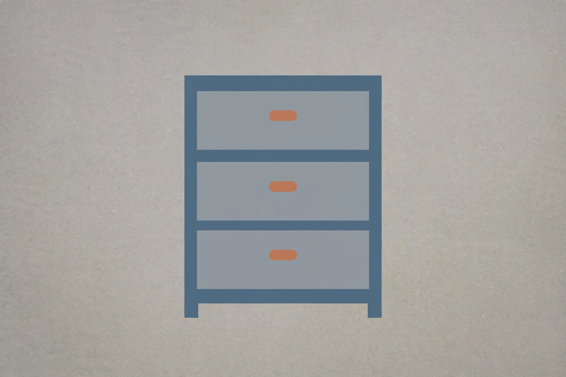 A digital drawing of a blue filing cabinet with three drawers.