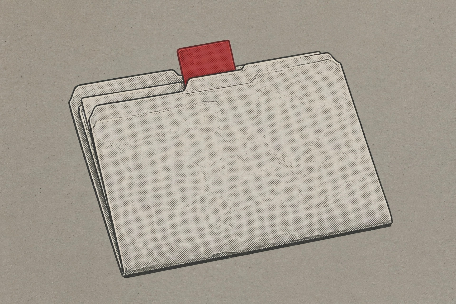 A drawing of a light-colored manila folder with a red tab sticking out the top.