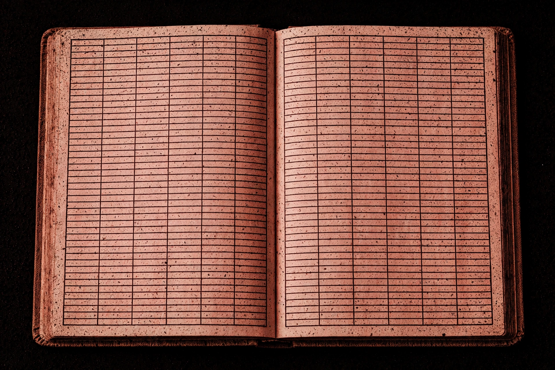 A photograph of an open ledger book with lined pages.