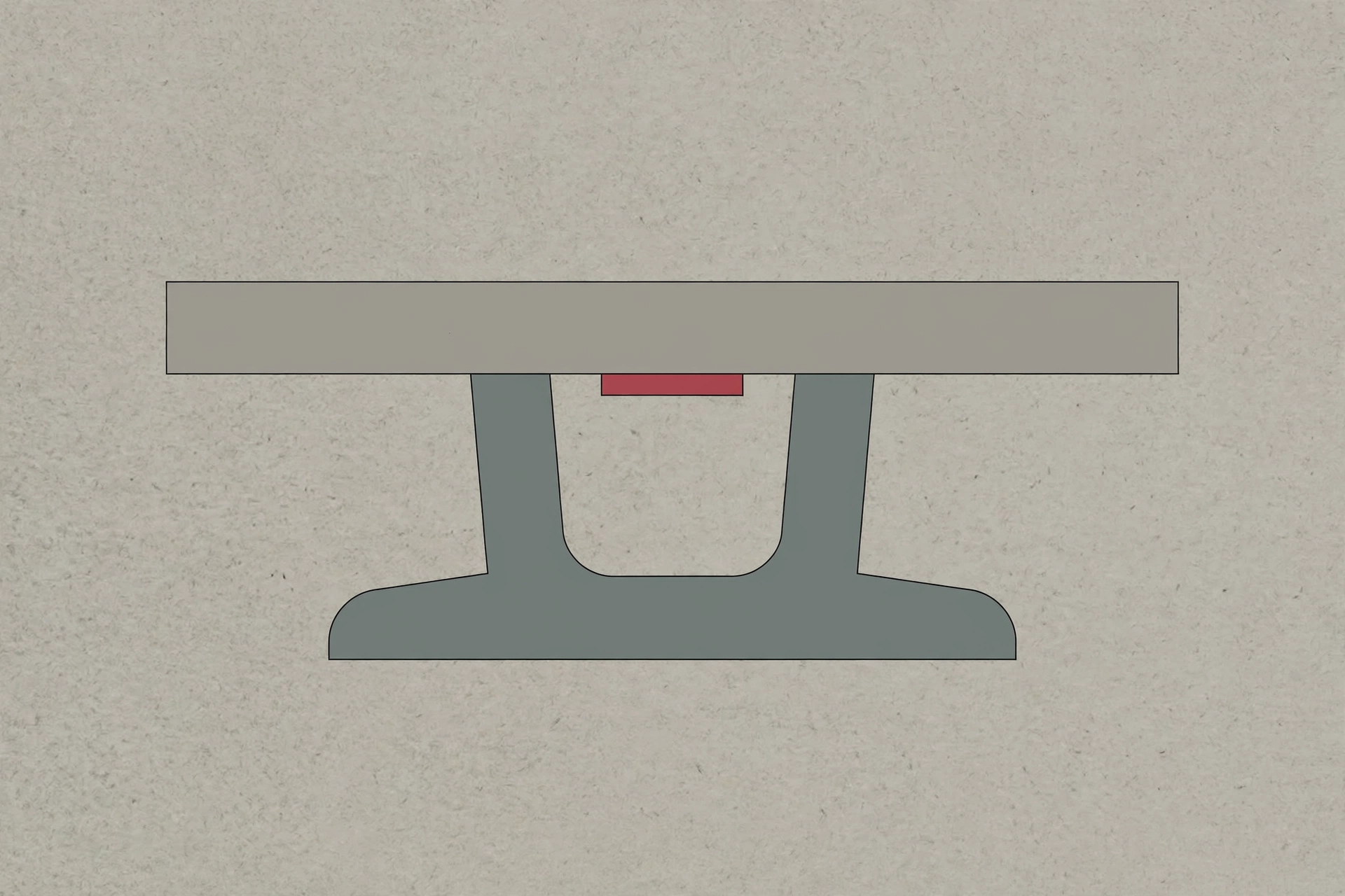 A drawing of a simple grey structure supporting a horizontal grey bar.