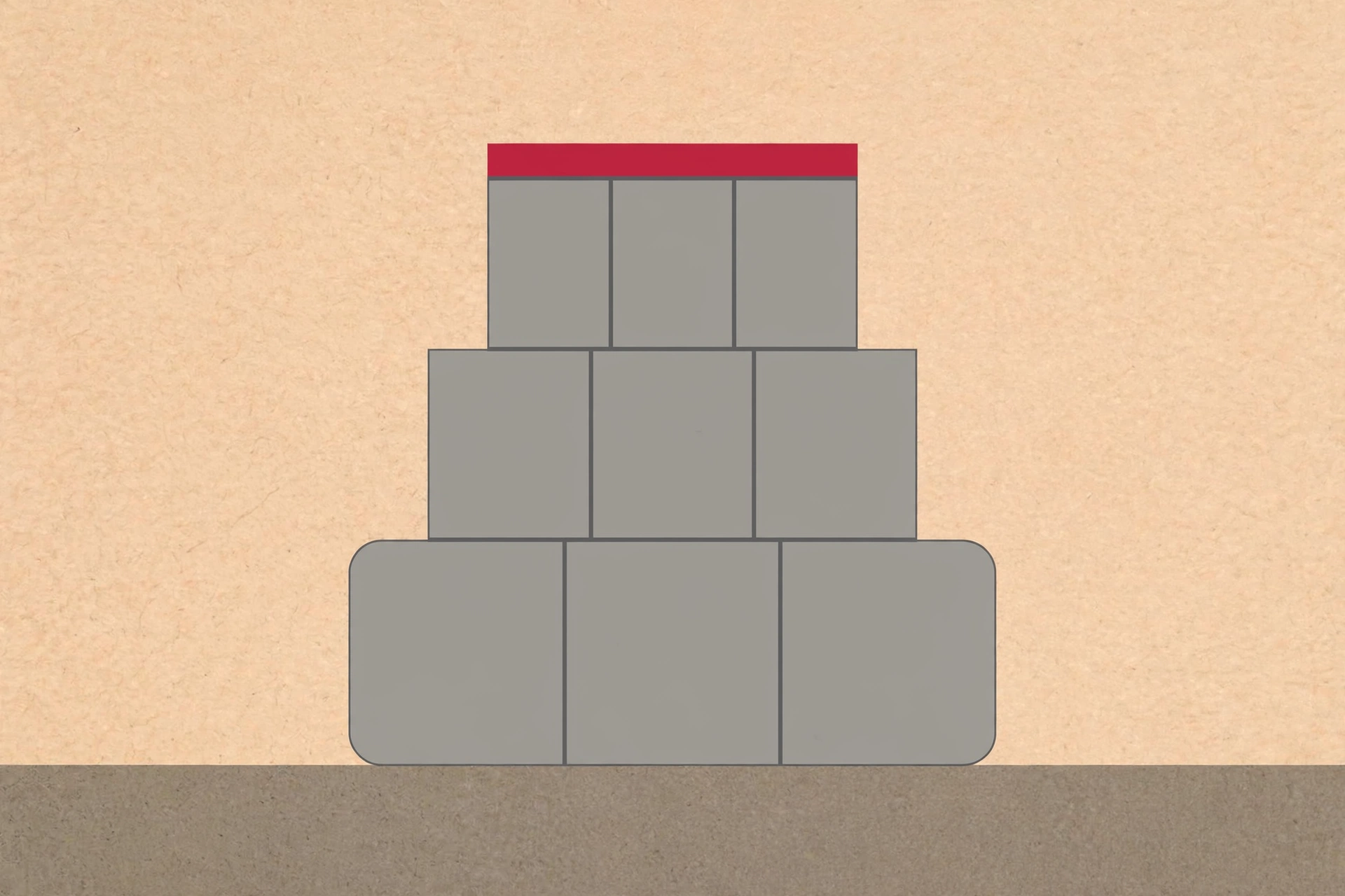 A drawing of stacked gray blocks with a red top block against a tan background.