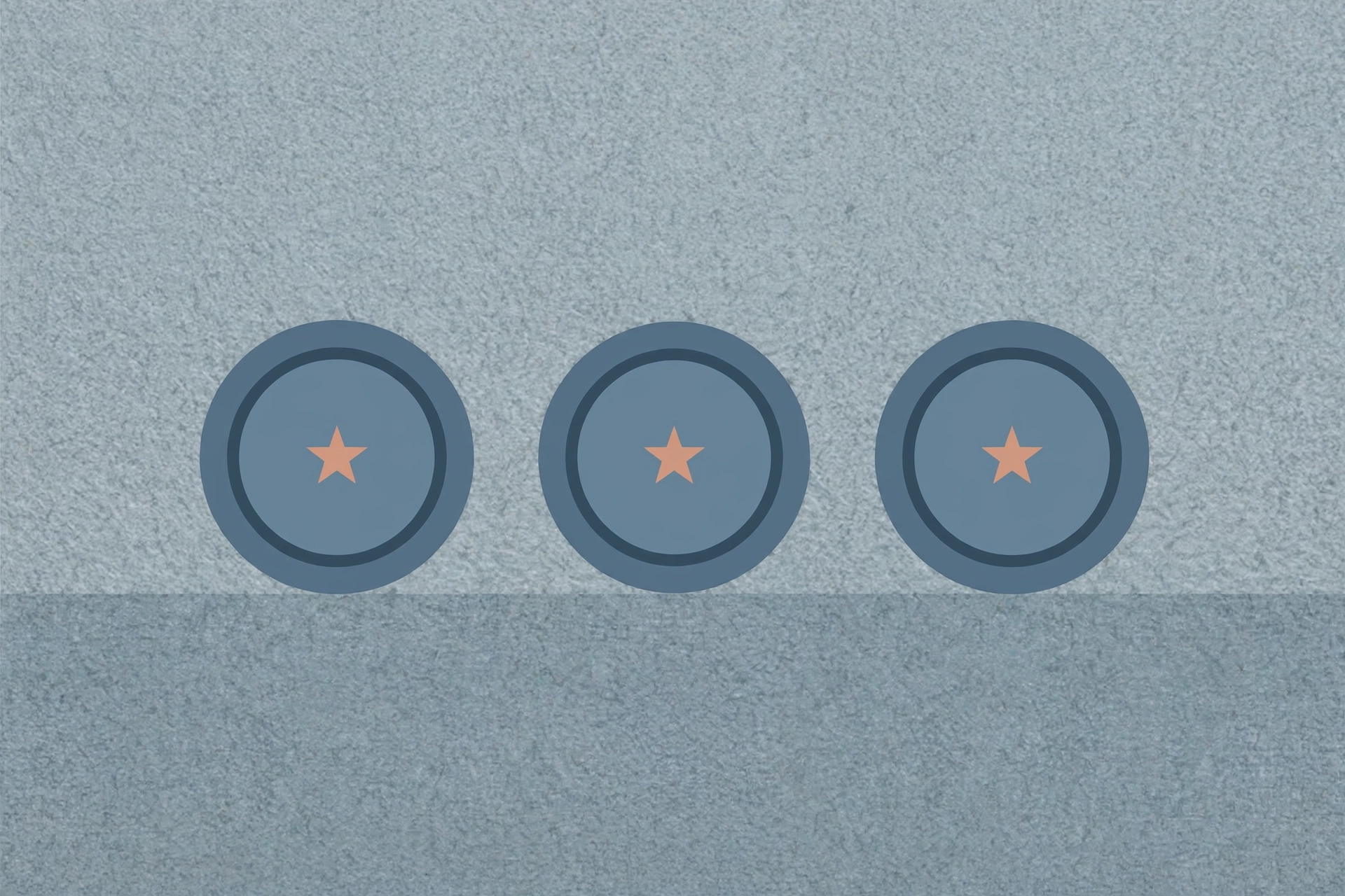 A digital illustration shows three blue circles with orange stars in the center, arranged horizontally.