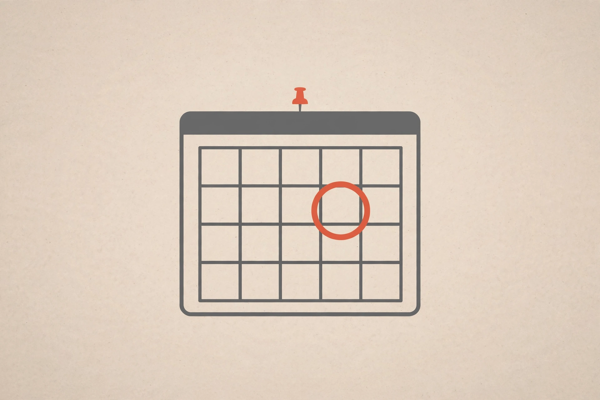 A drawing of a calendar with a red circle around one square.