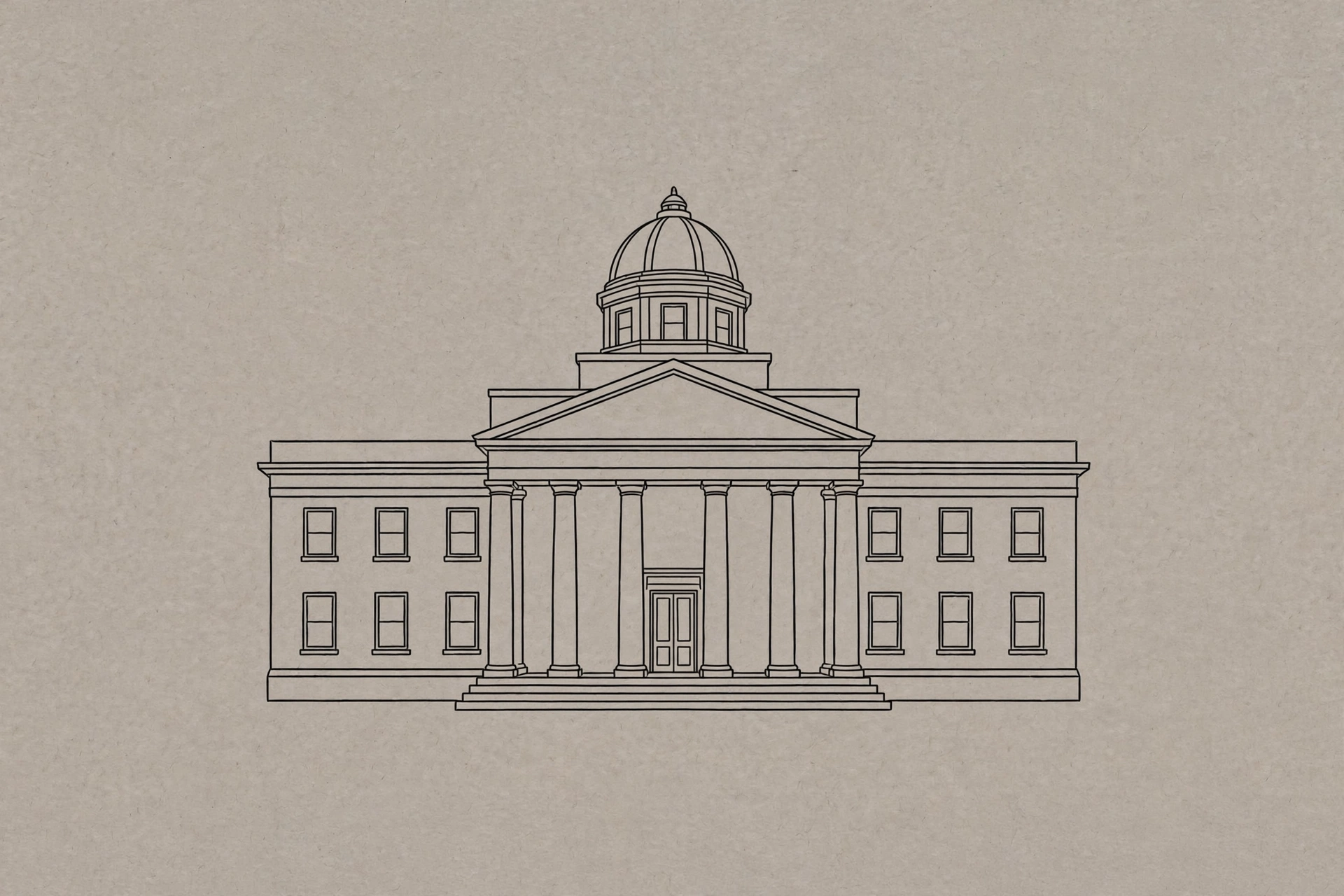 A drawing of a classical building with a dome and columns.
