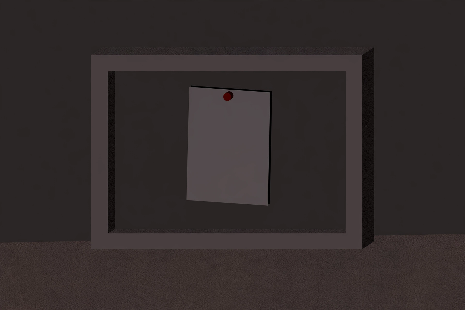 A grey rectangular card with a red thumbtack is pinned inside a square frame.