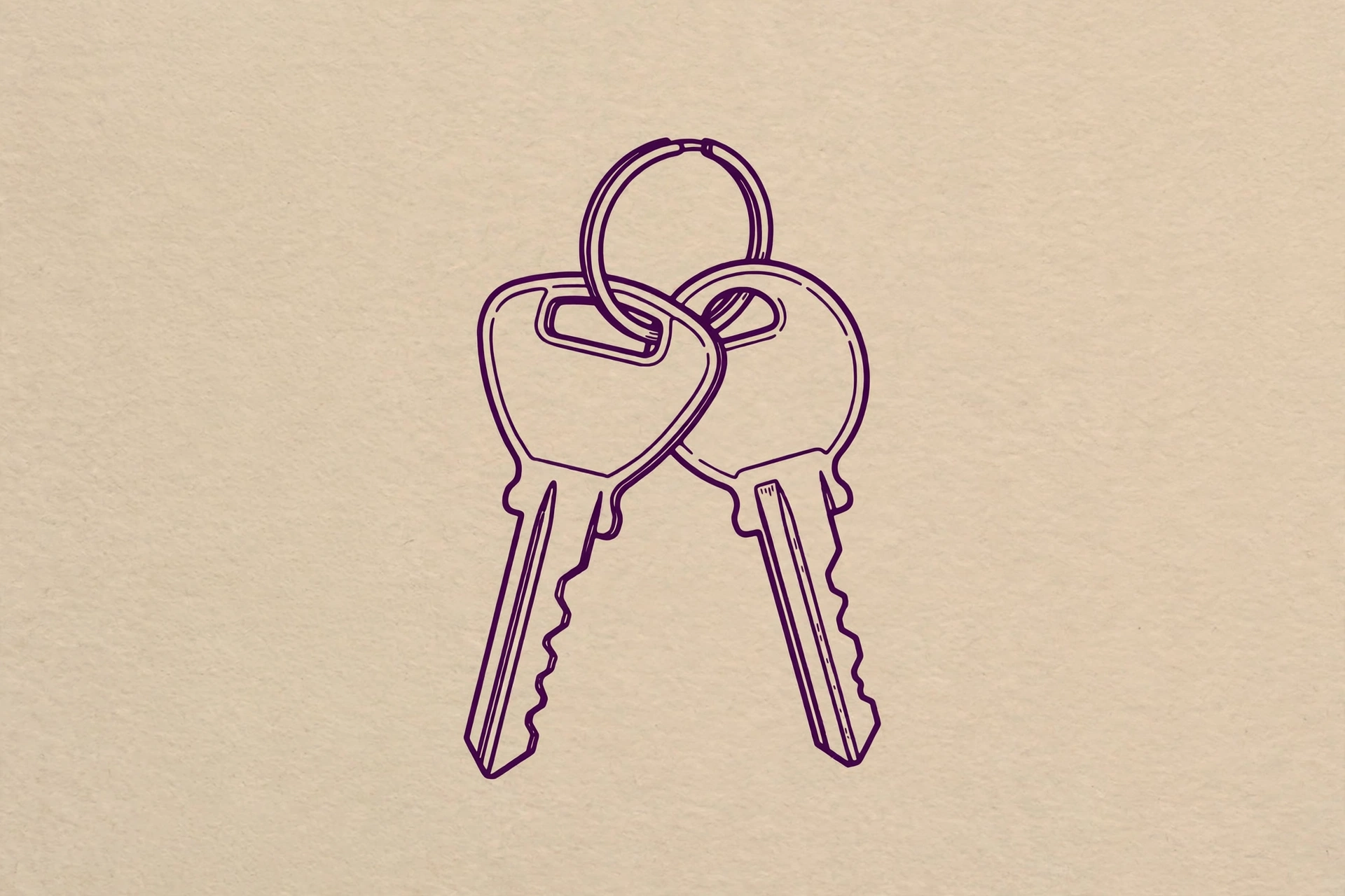 A drawing of two keys on a keyring.