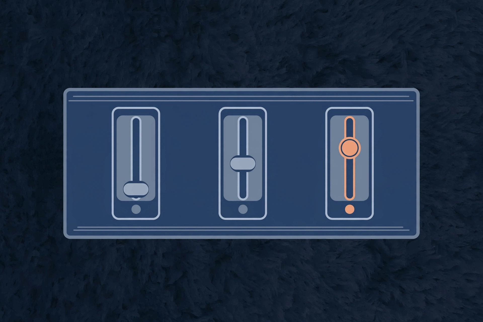 A digital illustration of three sliders on a dark textured background, with one slider highlighted in orange.