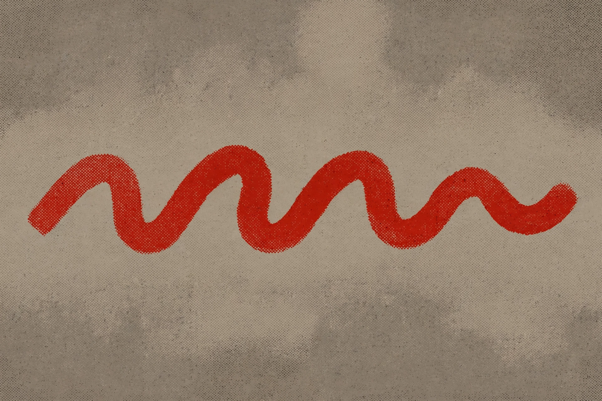 A drawing of a red, wavy line across a textured, grey background.