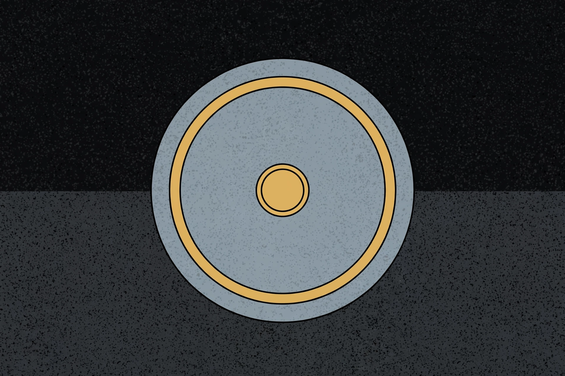 A stylized drawing of a weight plate with a central circle.